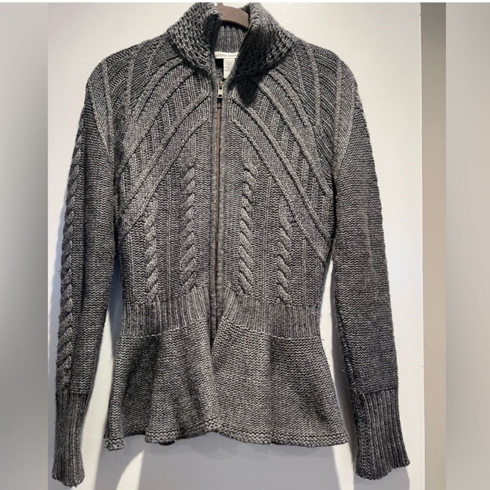 Autumn Cashmere Grey Peplum mock turtle neck sweater